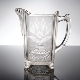 Early American Pressed Glass Floral Pitcher