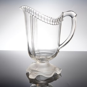 Early American Pressed Glass Pitcher with Frosted Figural Base