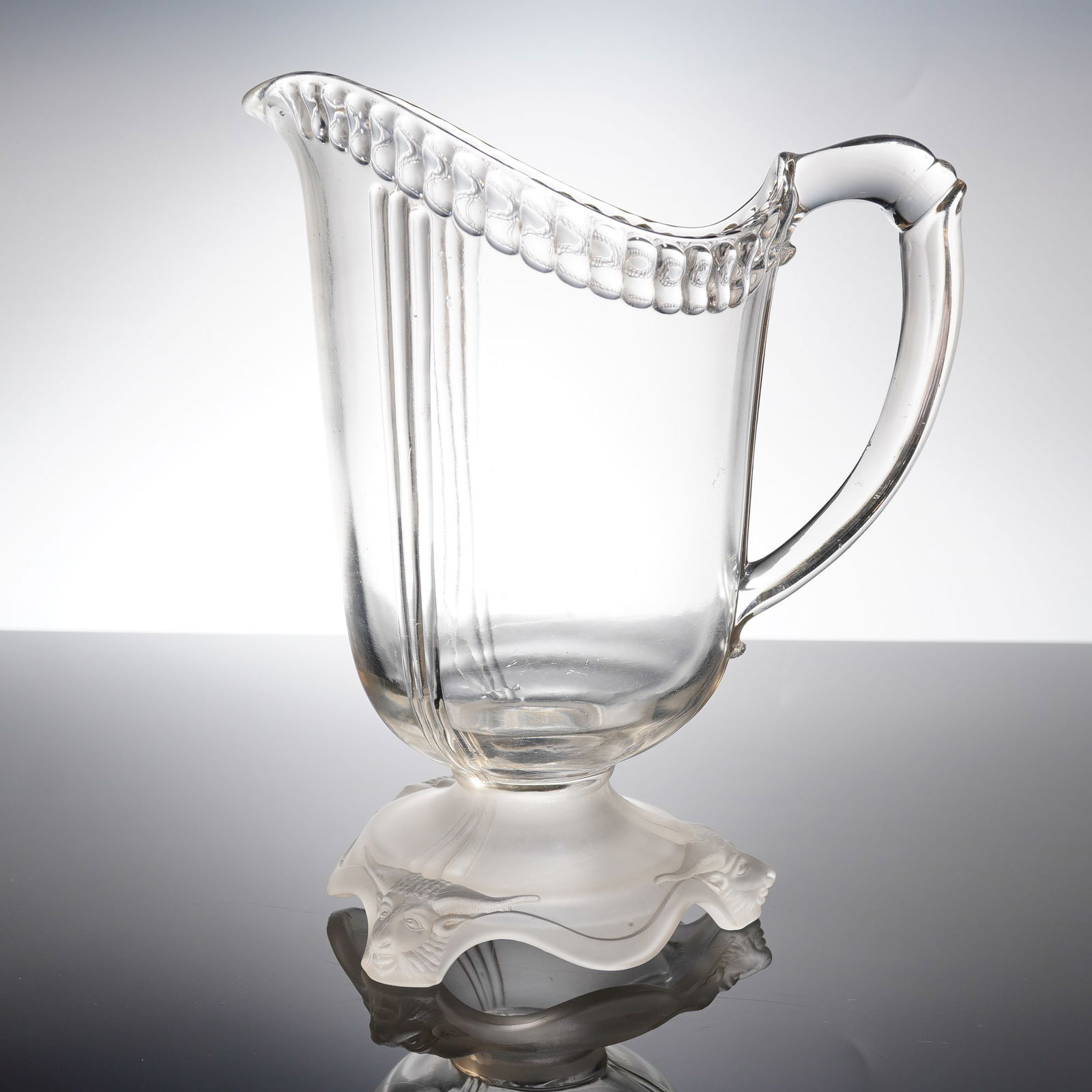 Early American Pressed Glass Pitcher with Frosted Figural Base (1 of 3)
