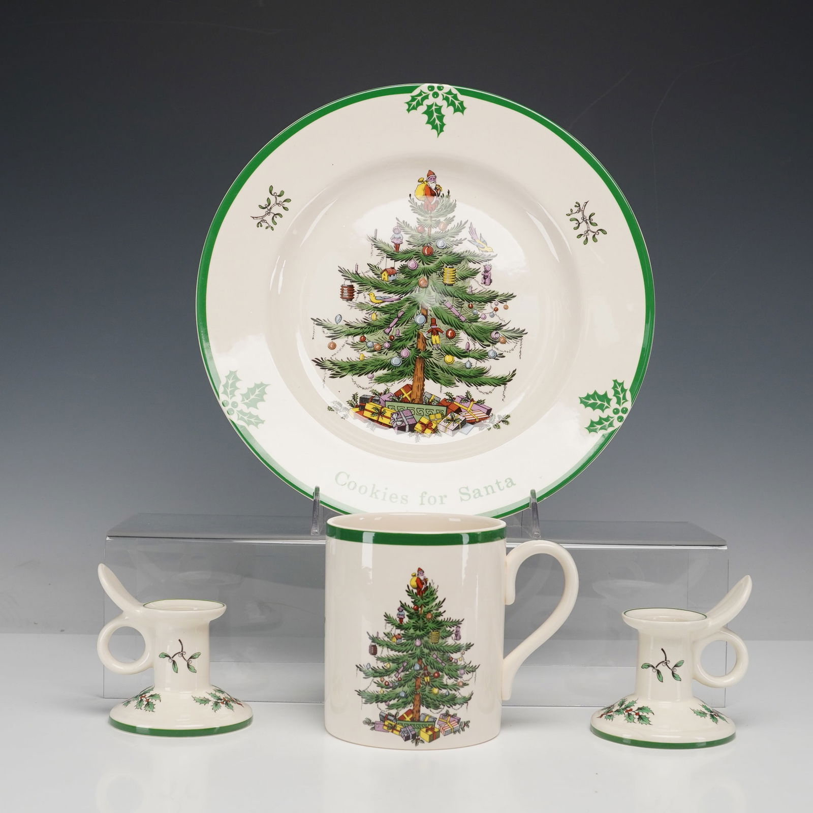 4pc Spode Christmas Tree Plate, Mug and Candle Holders (1 of 7)