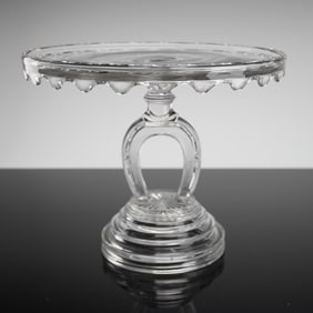 Early American Pressed Glass Cake Stand, Horseshoe Pattern