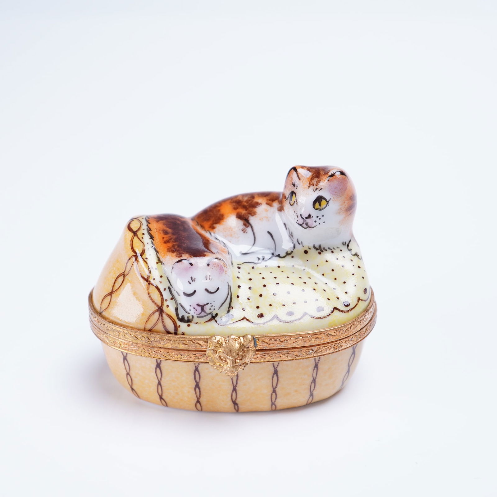 Limoges France Hand-Painted Porcelain Trinket Box Sleeping Cats in Crib (1 of 4)