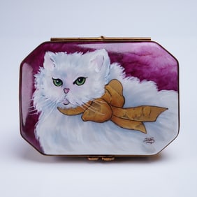 Rochard Limoges White Persian Cat Trinket Box