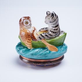Halcyon Days London Enamel Trinket Box Owl and the Pussycat