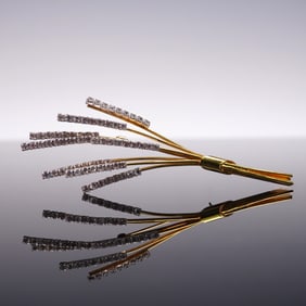 Gold-tone Rhinestone Wheat Brooch with Cattails