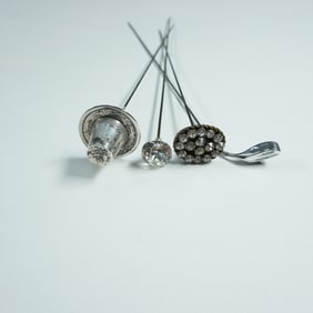 4pc Sterling Silver and Rhinestones Hatpins