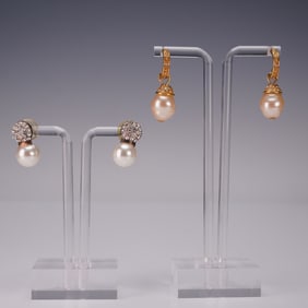 2 Pair Rhinestone and Faux Pearl Earrings