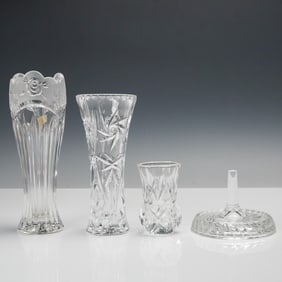 4pc Crystal Vase, Toothpick Holder & Ring Stand Collection