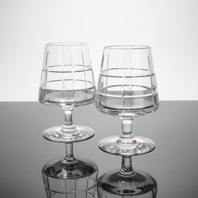 A Pair of Orrefors Street Patern Crystal Cognac Glasses