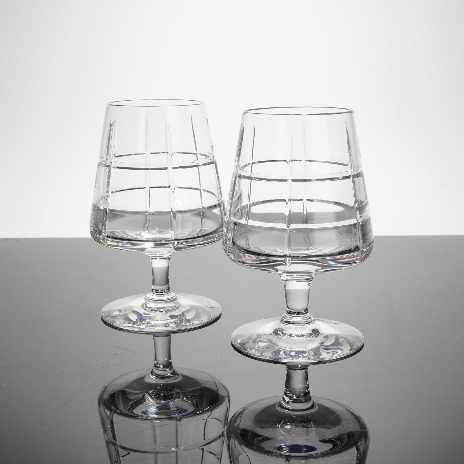 A Pair of Orrefors Street Patern Crystal Cognac Glasses (1 of 4)