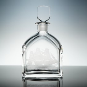 Orrefors Engraved Ship Motif Crystal Decanter with Stopper