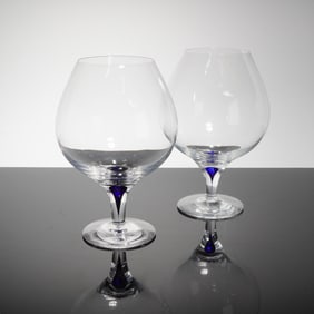 Pair of Orrefors Intermezzo Blue Crystal Brandy Goblets