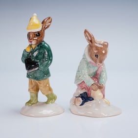 2pc Royal Doulton Bunnykins Figurines, Girl and Boy Skater