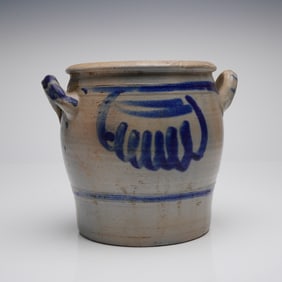 19th Century American Salt-Glazed Stoneware Crock with Cobalt Decoration