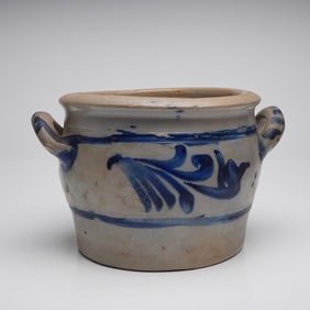 Westerwald Salt Glazed Stoneware Crock with Cobalt Blue Decoration
