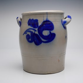 A Four-Gallon Salt-Glazed Stoneware Crock with Cobalt Decoration