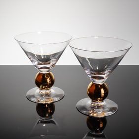 Pair of Orrefors Gunnar Cyren Nobel Crystal Martini Glasses