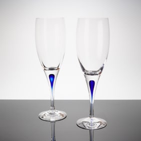 A Pair of Orrefors Intermezzo Blue Champagne Flutes