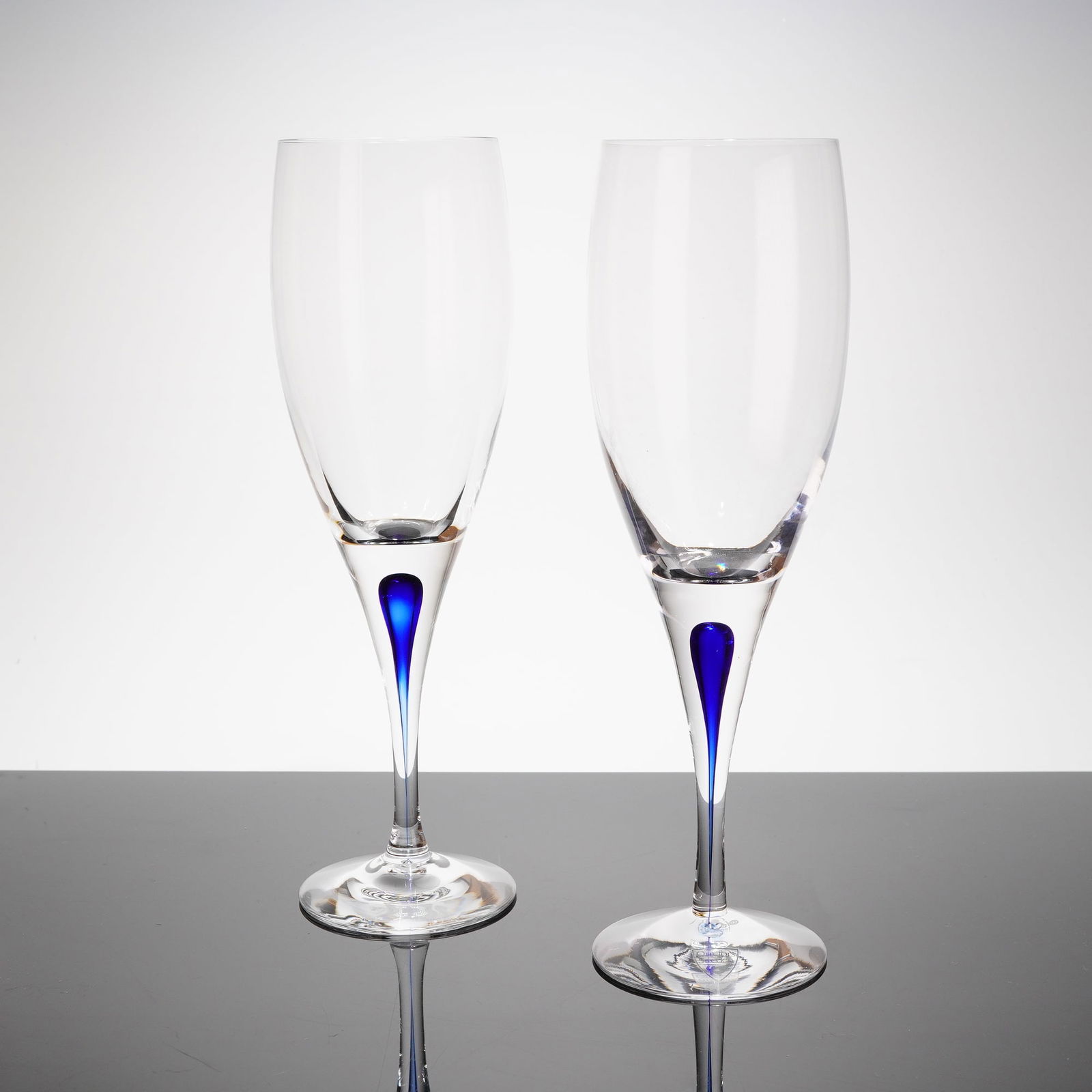A Pair of Orrefors Intermezzo Blue Champagne Flutes (1 of 4)
