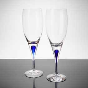 A Pair of Orrefors Intermezzo Blue Crystal Claret Wine Glasses