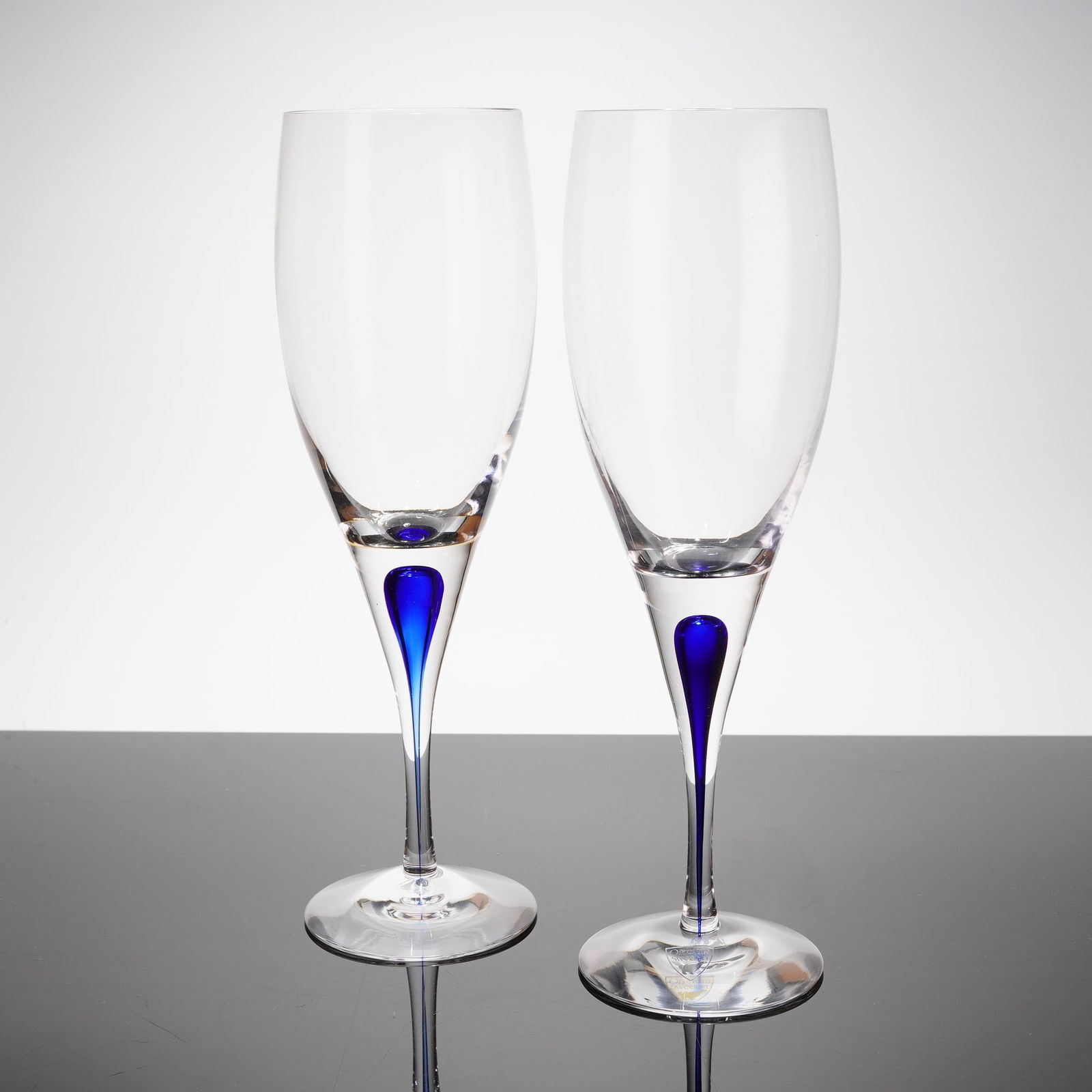 A Pair of Orrefors Intermezzo Blue Crystal Claret Wine Glasses (1 of 4)