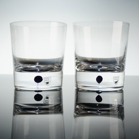 A Pair of Orrefors Intermezzo Blue Double Old Fashioned Crystal Glasses