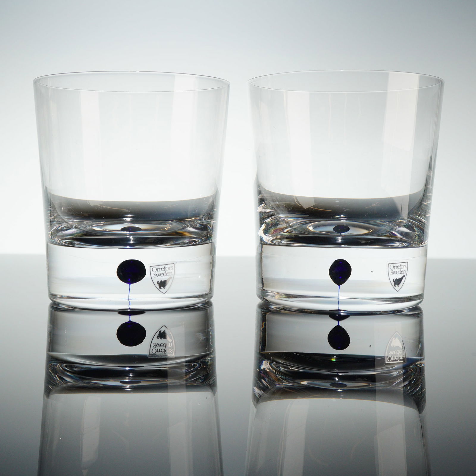 A Pair of Orrefors Intermezzo Blue Double Old Fashioned Crystal Glasses (1 of 4)