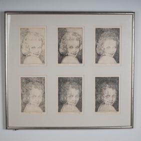 Martin Kreloff, Suite of Six Artist's Proof Etchings of Jean Harlow, Signed