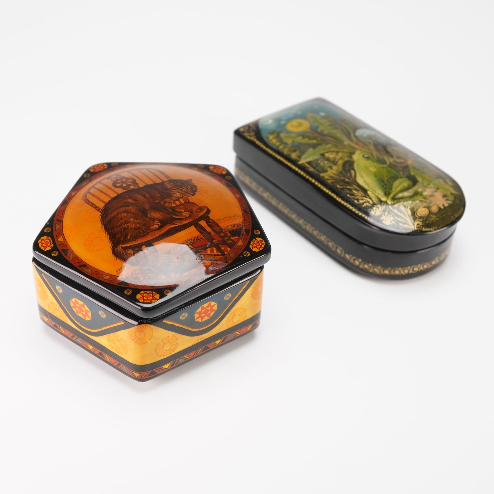 2pc Russian Palekh Hand Painted Lacquer Boxes (1 of 5)