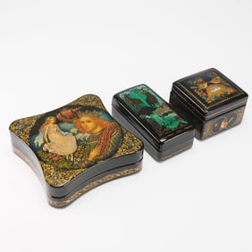 3pc Russian Lacquer Boxes, incl. Palekh & Kholuy