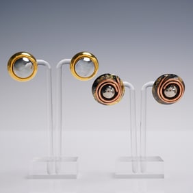 2 Pair Ladies Post Earrings Mixed Metals Dome Style