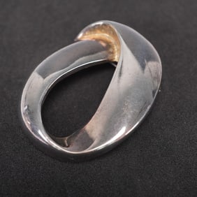 Sculptural Silver Tone Pendant Brooch