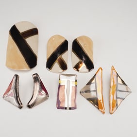 8pc Modernist Ceramic Earrings and Brooch