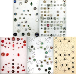 5 Cards of assorted glass & glass in metal buttons