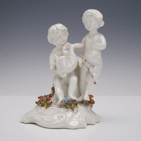 Vintage Porcelain Cherub's Playing Figurine