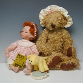Seymour Mann Signature Series Porcelain Doll with Plush Bear & Dog