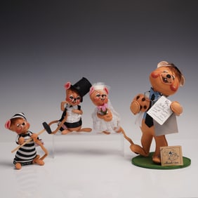 4pc Annalee Stuffed Figurines, Bride, Groom, Doctor, Prison Worker