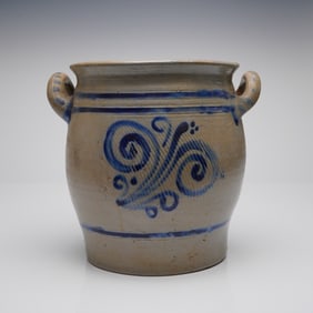 Westerwald-Style Salt-Glazed Stoneware Cobalt Blue Handled Crock