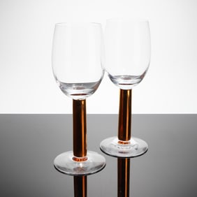 Pair of Orrefors by Gunnar Cyren Nobel Crystal Wine Glasses