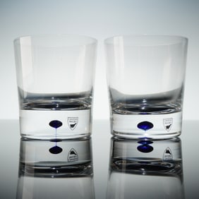 A Pair of Orrefors Intermezzo Blue Crystal Double Old Fashioned Glasses