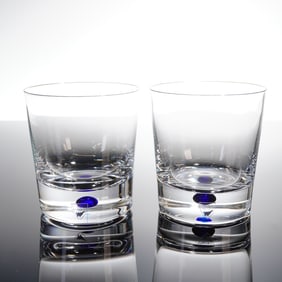 A Pair of Orrefors Intermezzo Blue Double Old Fashioned Glasses