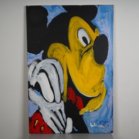 In the Style Of Erik Wahl, Original Acrylic on Canvas, Pop Mickey Mouse
