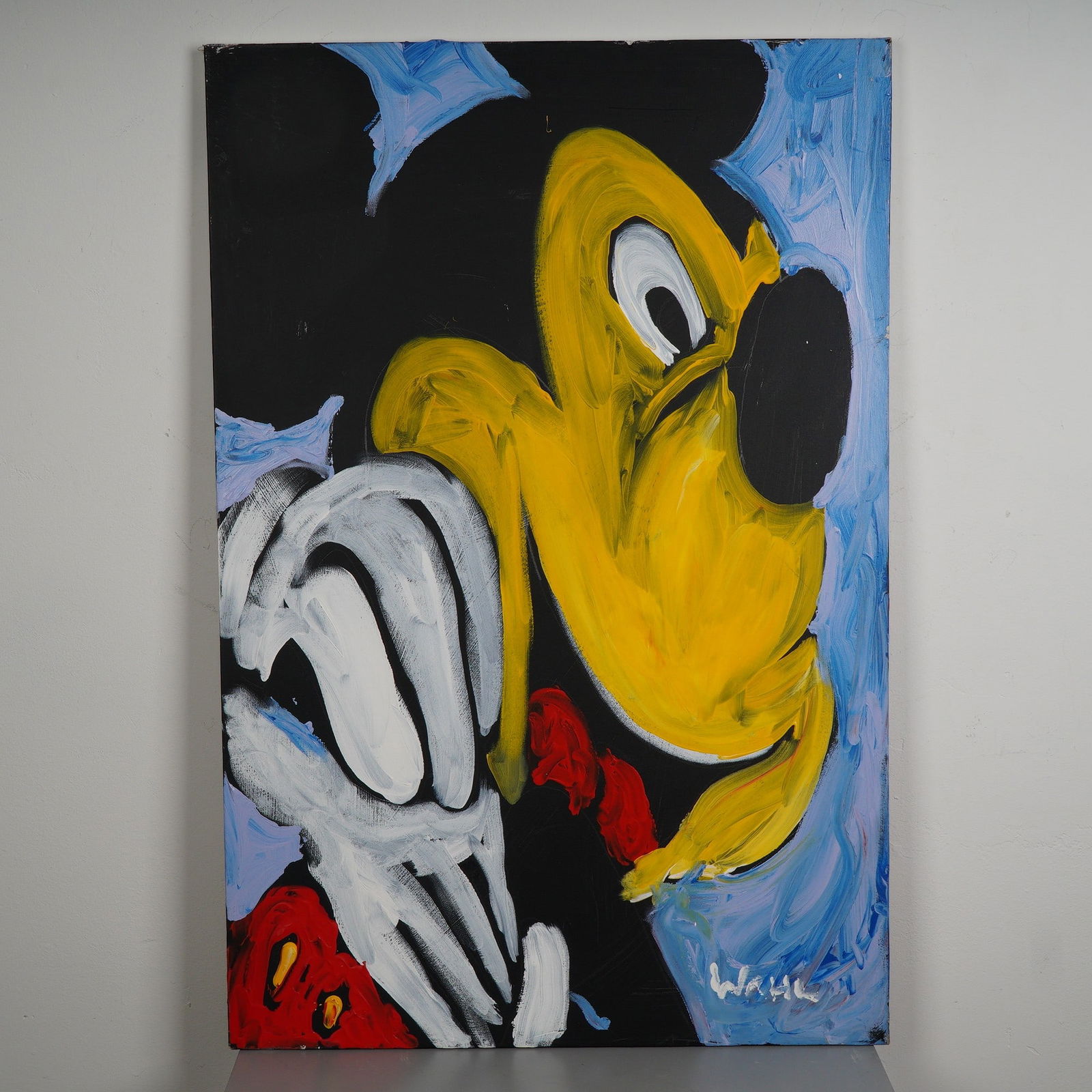 In the Style Of Erik Wahl, Original Acrylic on Canvas, Pop Mickey Mouse: A dynamic and vividly rendered acrylic on canvas in the manner of celebrated graffiti artist and motivational speaker Erik Wahl, featuring an expressive close-up of Mickey Mouse in a bold, gestural