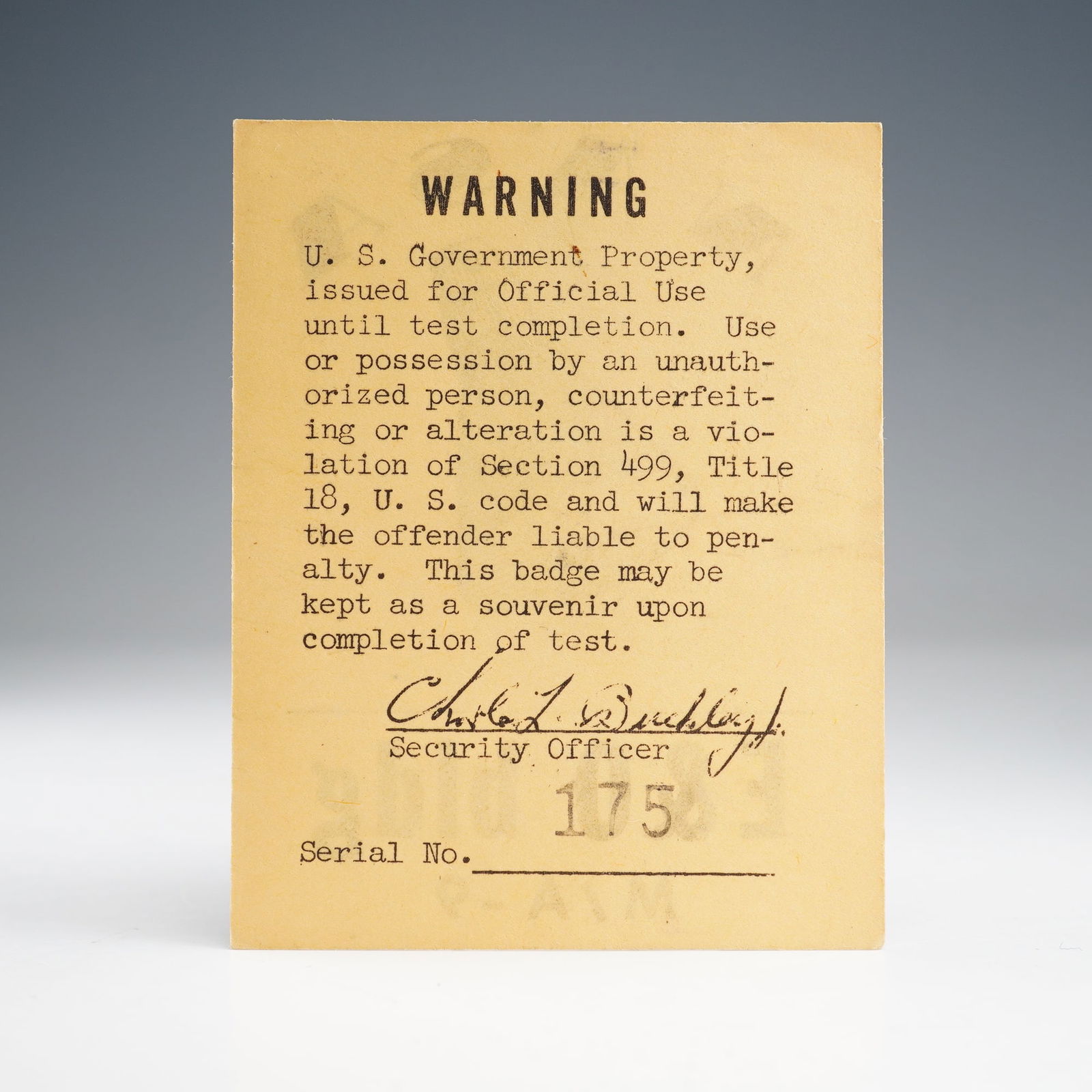 NASA M/A-9 Engineering and Operations Building Access Pass - 2