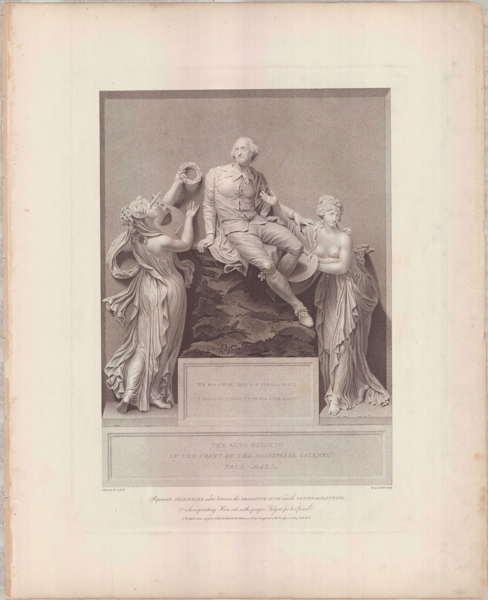 Folio Engraving after Thomas Banks, Shakespeare Seated with Muses 1796 (1 of 1)