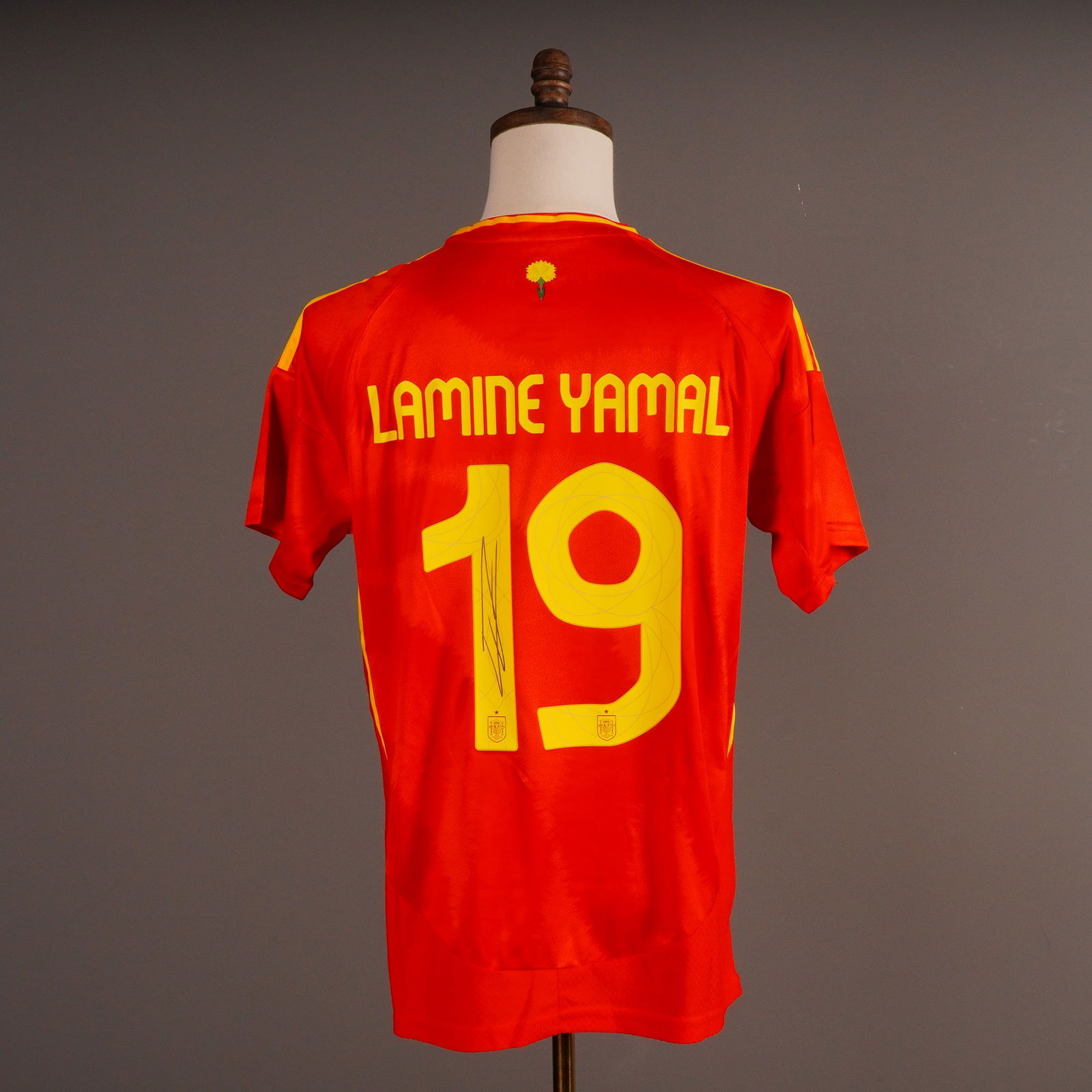 Lamine Yamal Autographed Spain 2024 Home Jersey: Consisting of an autographed Lamine Yamal Spain National Football Team 2024 Home Shirt and its accompanying Certificate of Authenticity. The jersey, manufactured by Adidas using AEROREADY technology,