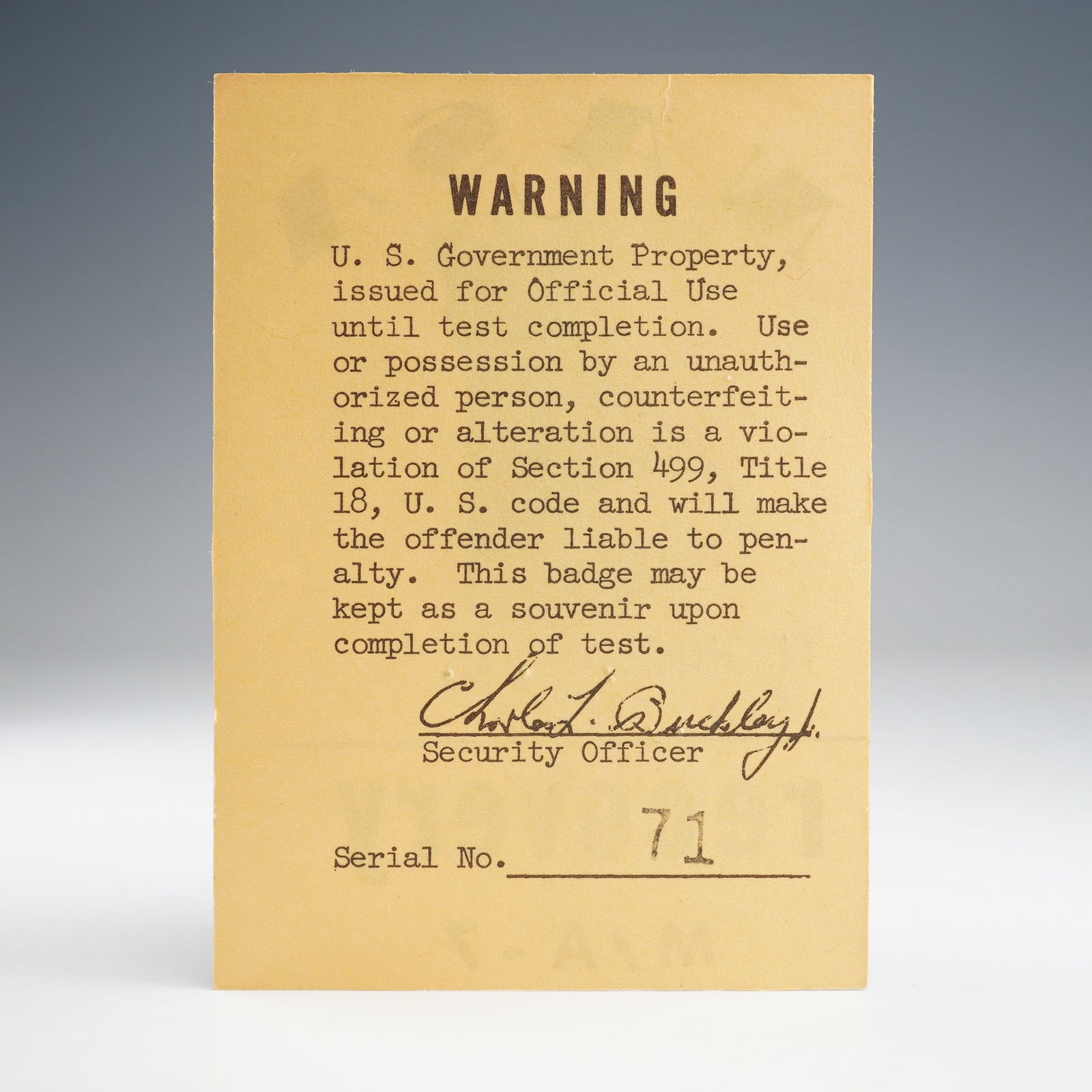 NASA Mercury-Atlas 7 (MA-7) Recovery Identification Badge - 2