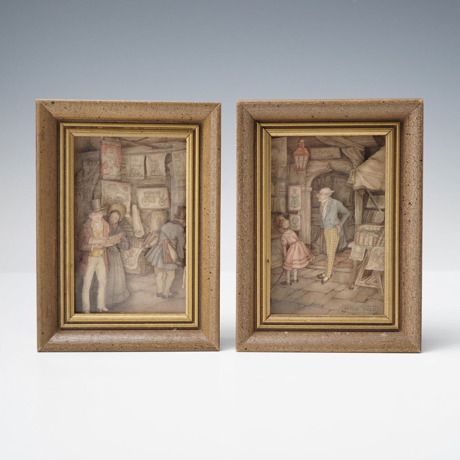 2pc Anton Pieck 3D Shadowbox Dioramas, The Merchants and The Shoppers (1 of 6)