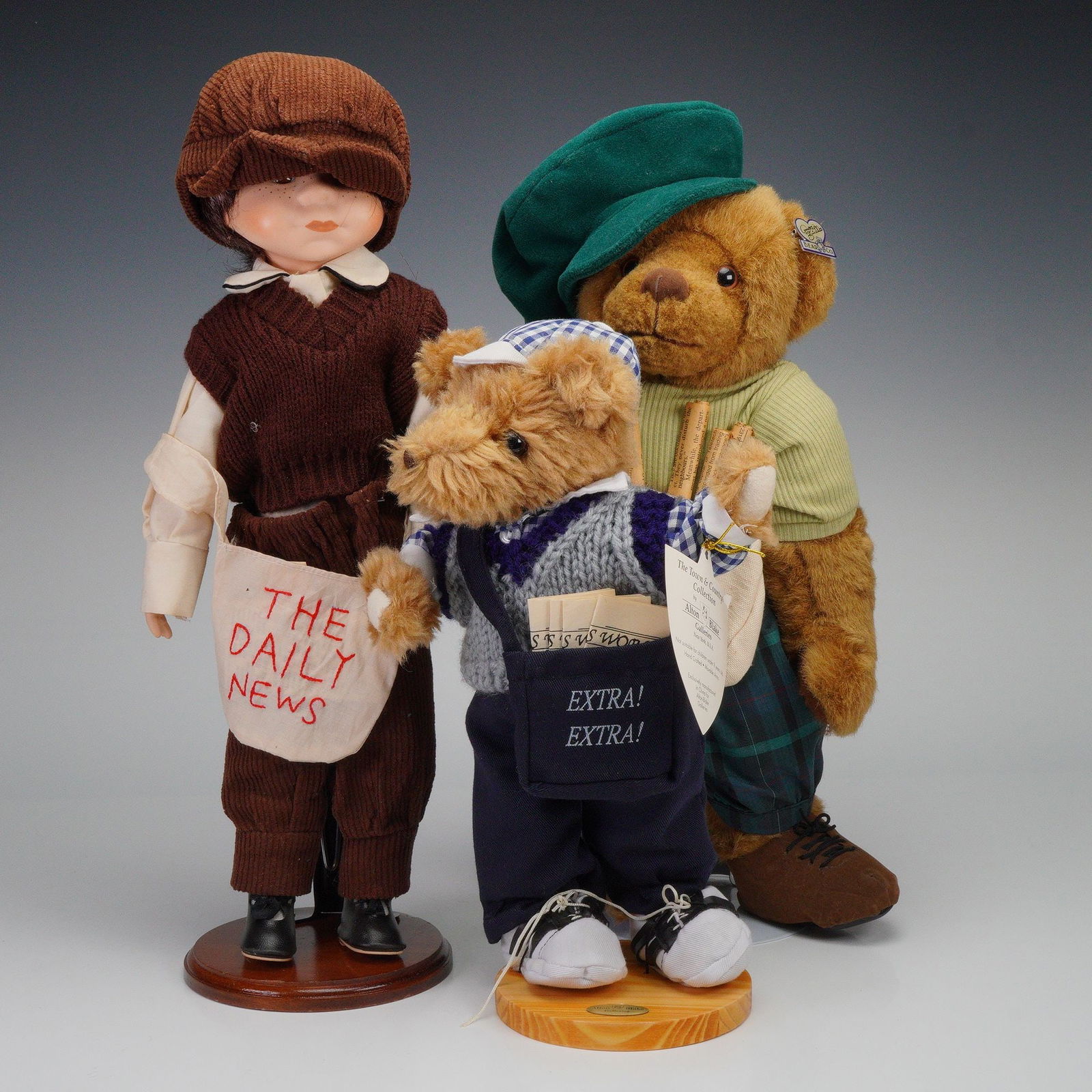 3pc Newspaper Theme Teddy Bears and Doll (1 of 6)