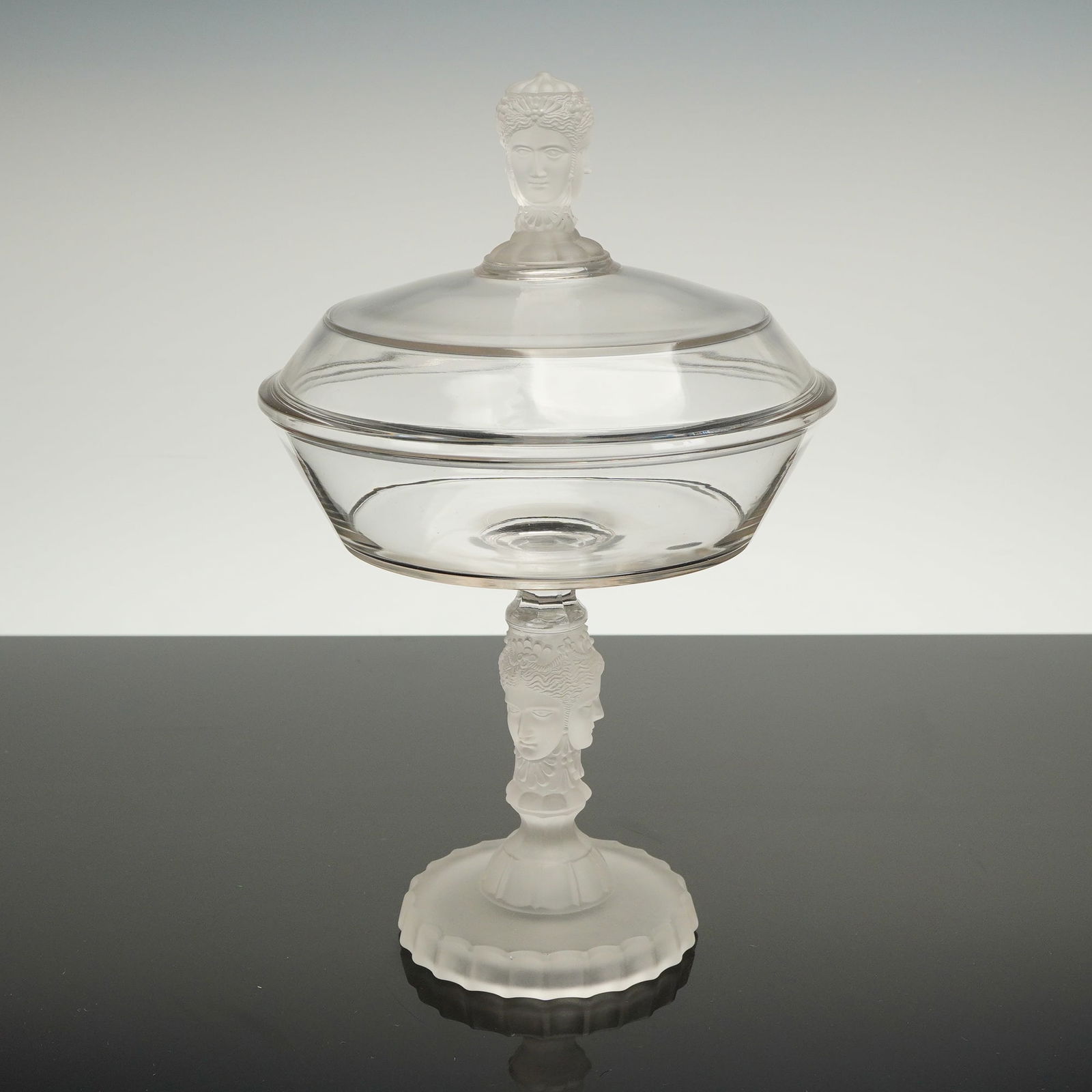 Duncan & Miller Pressed Glass Three Faces Covered Compote (1 of 4)